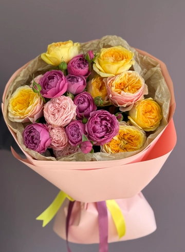 Микс пионовидных роз от интернет-магазина цветов в 