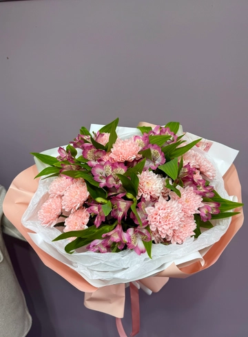 Букет с хризантемами и альстромериями &laquo;Рассвет&raquo; от интернет-магазина цветов в 